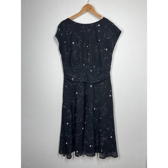 EShakti Black Celestial Dress L 14 Stars Moon Space Chiffon - Picture 1 of 7